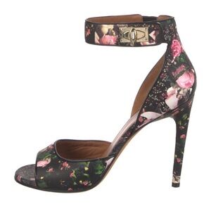 Givenchy Leather Floral Rose Shark-Tooth Stiletto Heel Sandals Size 40 US 10